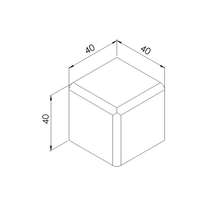 Schéma cotes - Cache raccord d’angle profilé aluminium – 8 mm – 40x40x40 mm – Noir - Elcom shop
