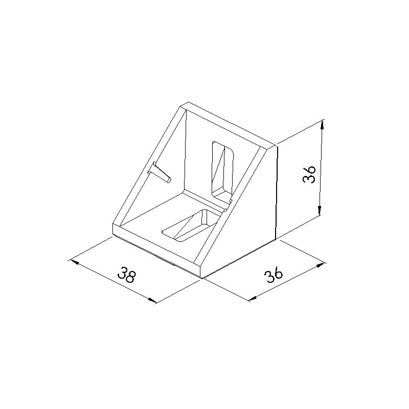 Schéma cotes - Equerre profilé aluminium – Rainure 8 mm – Section 40x40x40 mm – E - Al - Elcom shop
