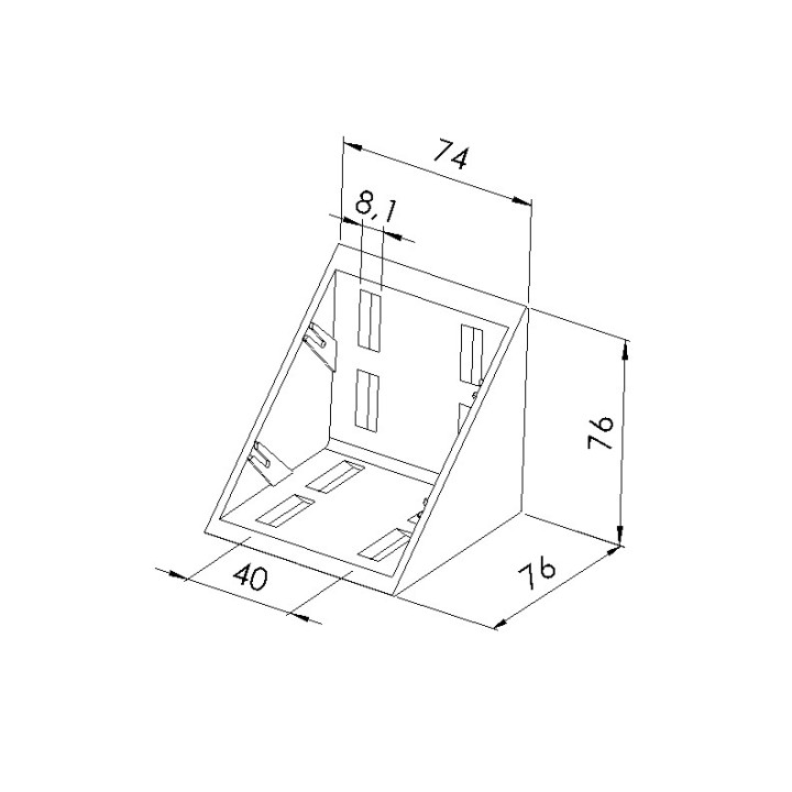 Schéma cotes - Equerre profilé aluminium – Rainure 8 mm – Section 80x80x80 mm - Elcom shop