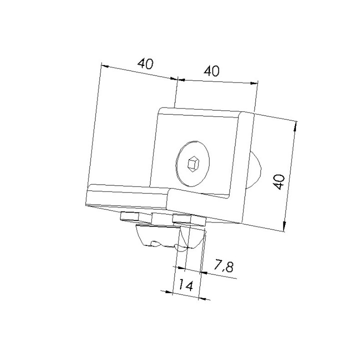 Schéma cotes - Kit équerre profilé aluminium – Rainure 8 mm – Section 40x40 mm - Elcom shop