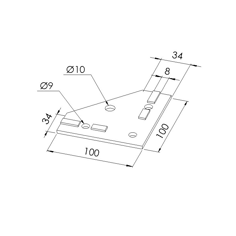 Schéma cotes - Equerre plate profilé aluminium 8 – Section 100 mm - Zn - Elcom shop