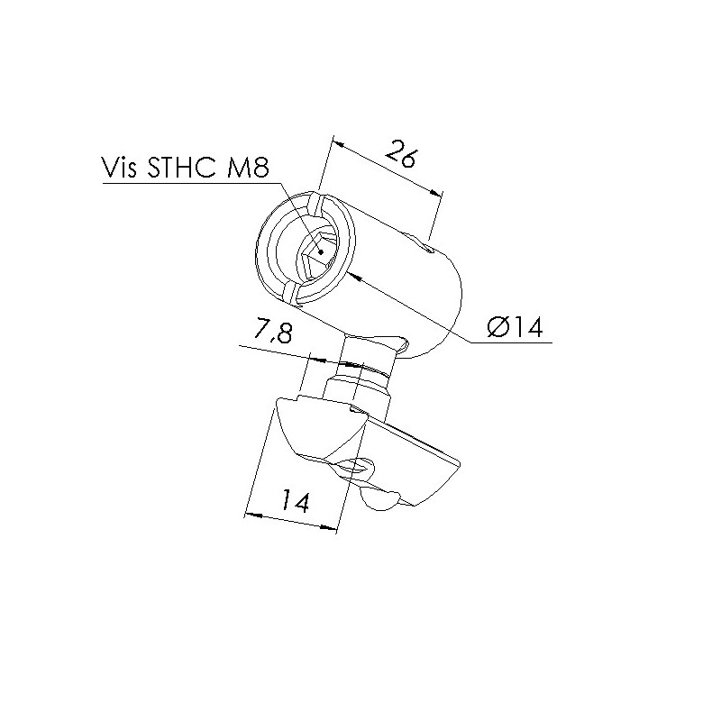 Schéma cotes - Fixation à onglet profilé aluminium – Rainure 8 mm - Elcom shop
