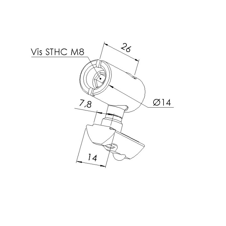 Schéma cotes - Fixation à onglet profilé aluminium – Rainure 8 mm - Elcom shop