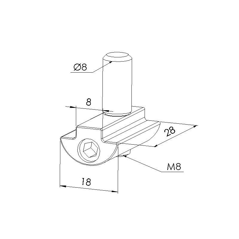 Schéma cotes - Fixation centrale directe profilé aluminium – 8 40-90° - Elcom shop