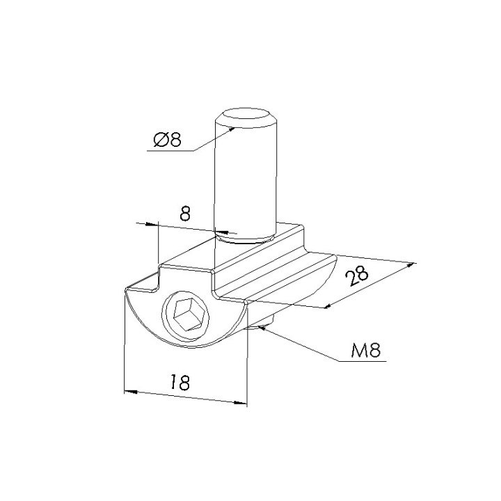 Schéma cotes - Fixation centrale directe profilé aluminium – 8 40-90° - Elcom shop