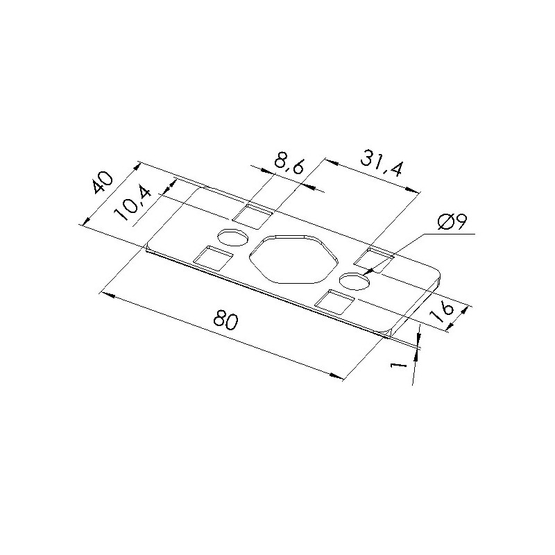 Schéma cotes - Joint de rayon 8 profilé aluminium –  80x40 mm - R40 - Elcom shop