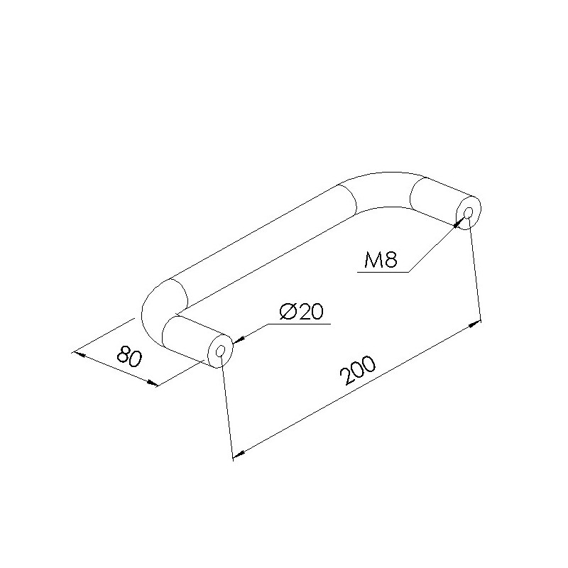 Schéma cotes - Poignée Al 200 – Profilé aluminium – Taraudage M8 - Elcom shop