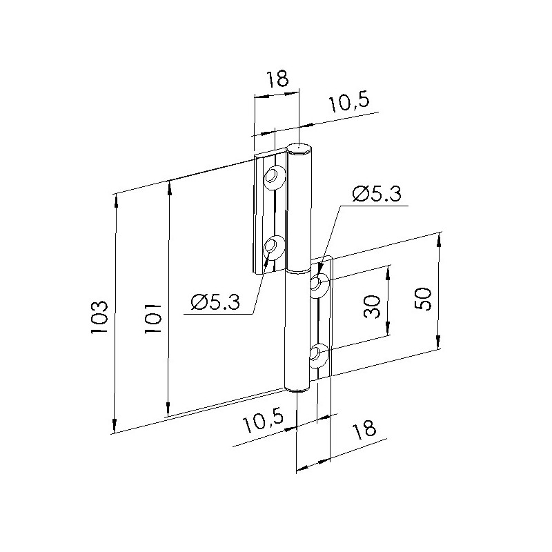 Schéma cotes - Charnière profilé aluminium – 20x20 – Al – PP0 - Elcom shop