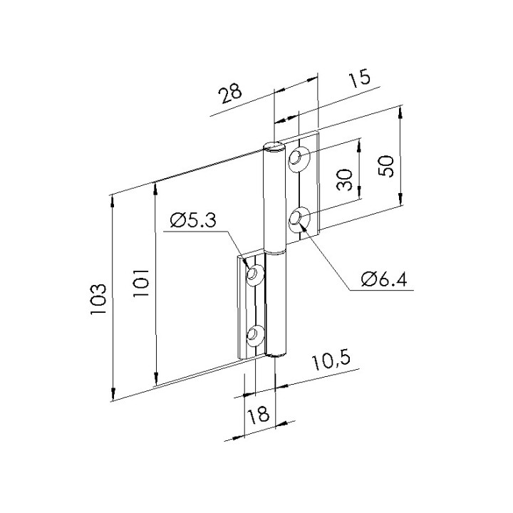 Schéma cotes - Charnière profilé aluminium – 30x20 – Al – PP0 - Elcom shop