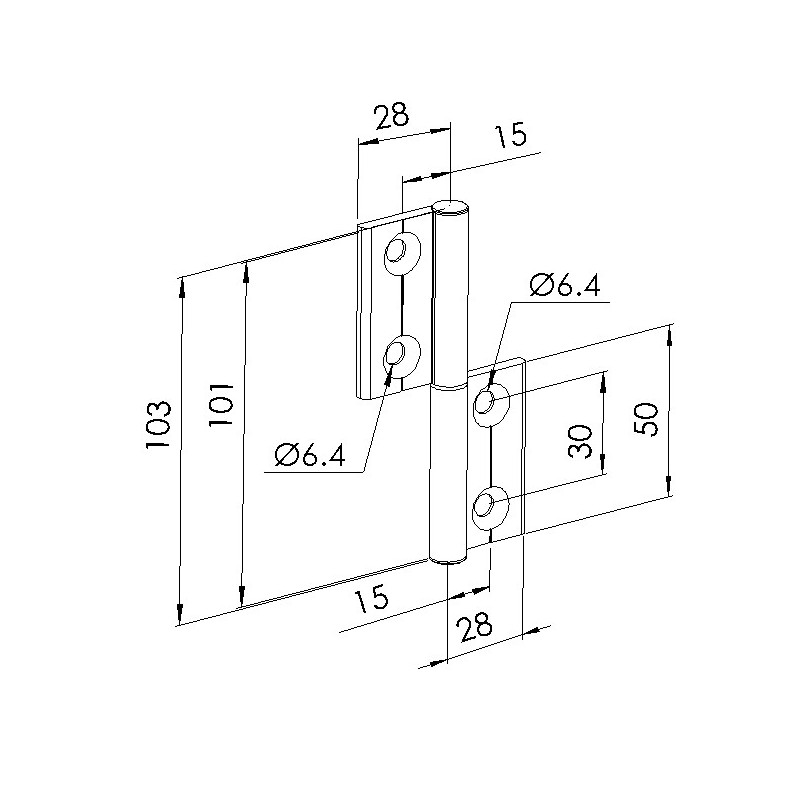 Schéma cotes - Charnière profilé aluminium – 30x30 – Al – PP0 - Elcom shop