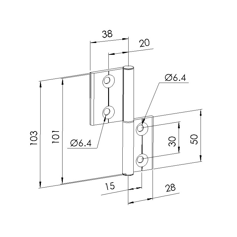 Schéma cotes - Charnière profilé aluminium – 40x30 – Al – PP0 - Elcom shop