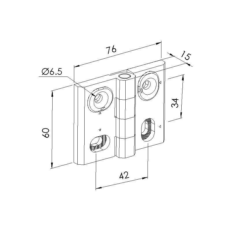 Schéma cotes - Charnière profilé aluminium – 2D Zn - Elcom shop