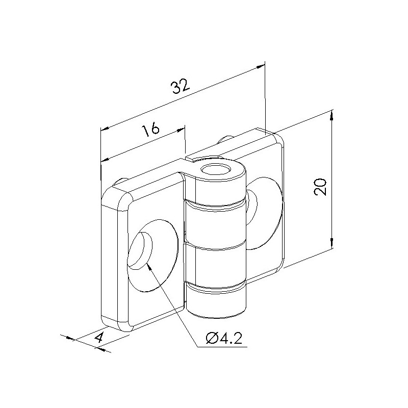 Schéma cotes - Charnière profilé aluminium – 5 – PA - Indégondable - Elcom shop