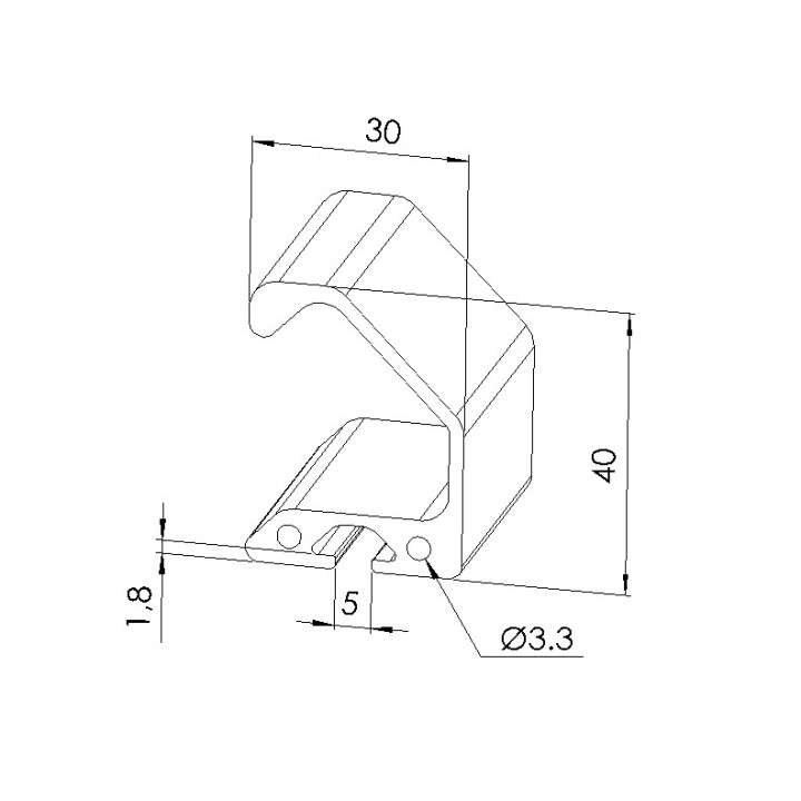 Schéma cotes - Profilé poignée aluminium (Coupe max 3 m) – Rainure 5 mm - Elcom shop