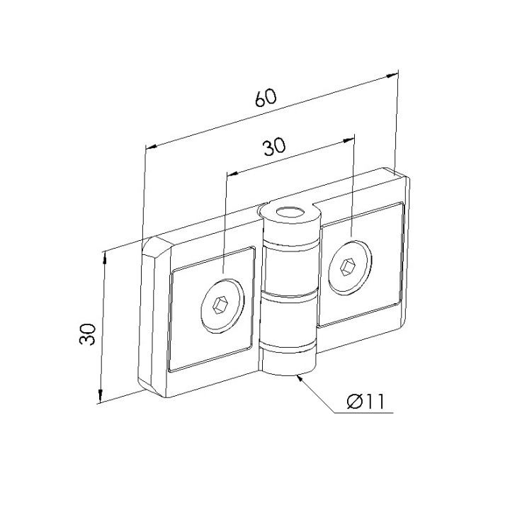 Schéma cotes - Charnière profilé aluminium – 6 30 – Zn – 8/8 – Avec vis - Elcom shop