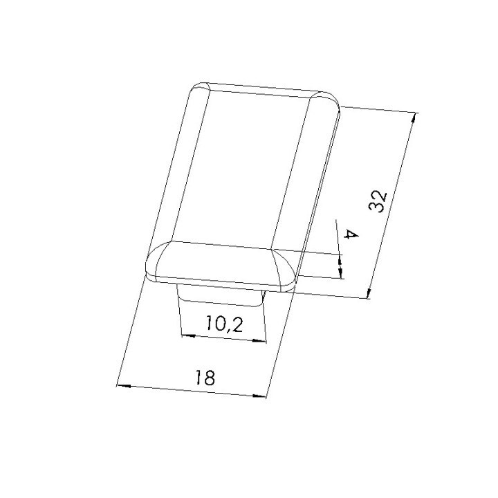 Schéma cotes - Embout profilé aluminium - Rainure 8 mm – Section 32x18 mm - Noir - Elcom shop