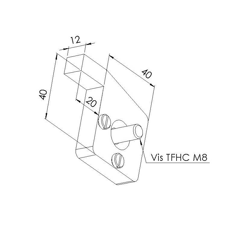 Schéma cotes - Embout butée de porte profilé aluminium - Rainure 8 mm – Section 40 mm - Elcom shop