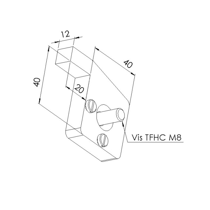 Schéma cotes - Embout butée de porte profilé aluminium - Rainure 8 mm – Section 40 mm - Elcom shop