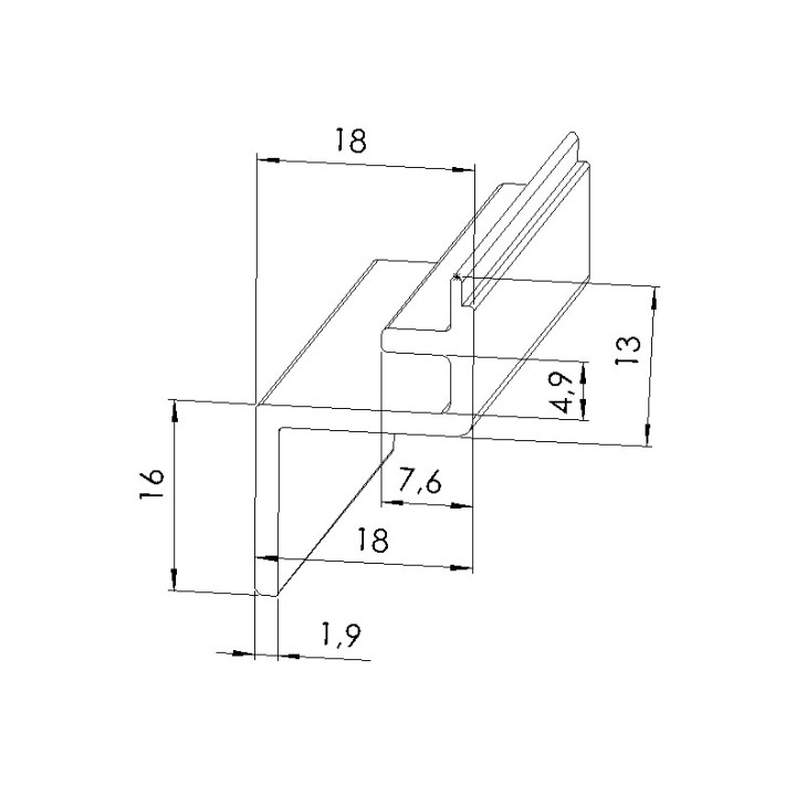 Schéma cotes - Profilé aluminium maintien panneau vitre (Coupe max 3 m) – Al - Elcom shop