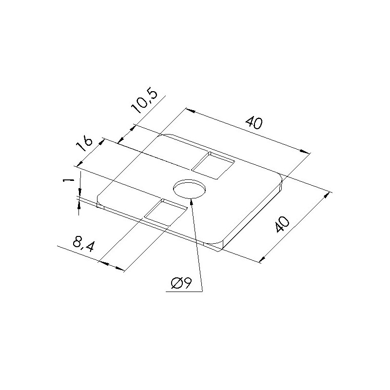 Schéma cotes - Joint de rayon profilé aluminium - 8 mm - 40x40 mm - Elcom shop