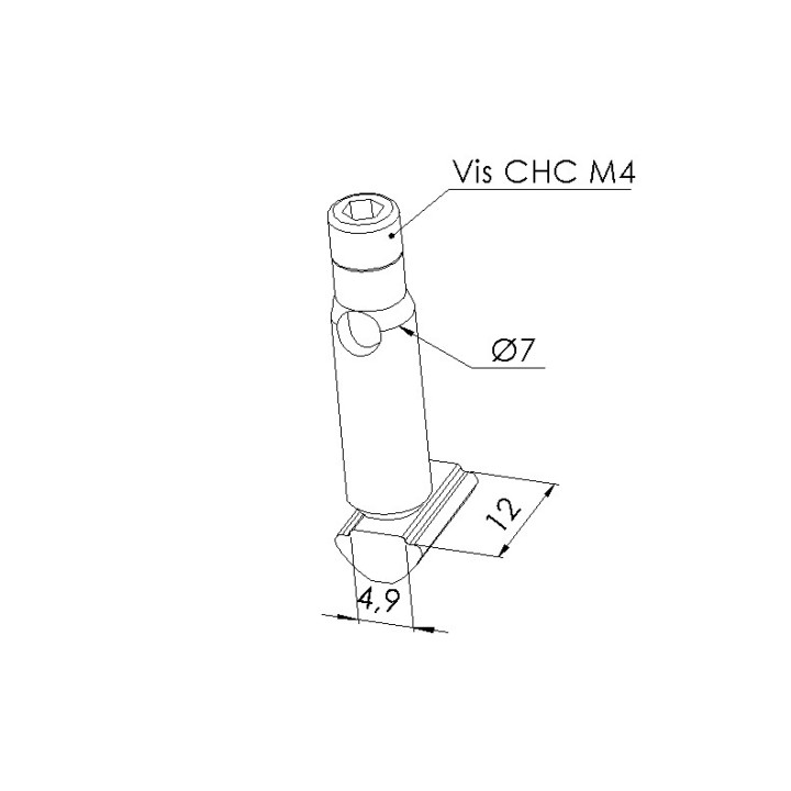 Schéma cotes - Fixation automatique profilé aluminium – Rainure 5 mm - Elcom shop