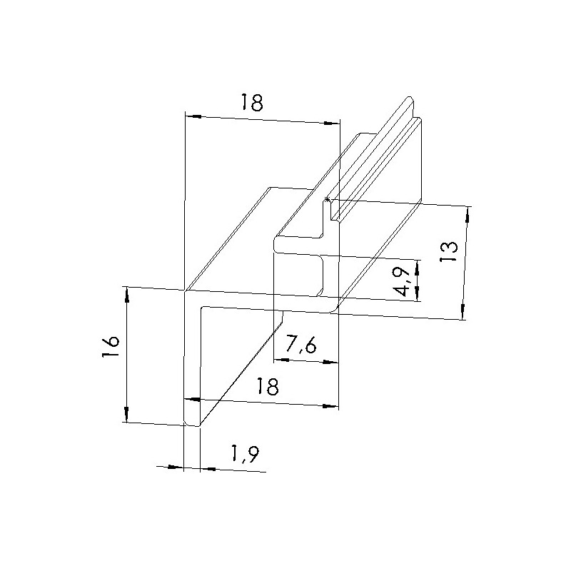 Schéma cotes - Profilé aluminium maintien panneau vitre (Barre de 3 m) – Al - Elcom shop