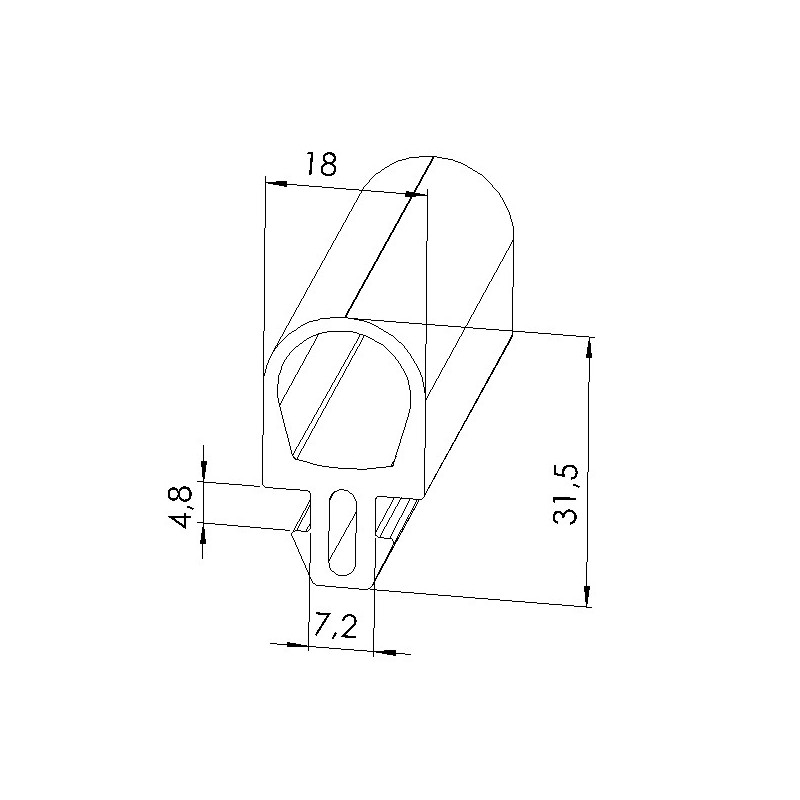 Schéma cotes - Joint butoir profilé aluminium (Barre de 2 m) - Rainure 8 mm – section 20x18 mm - Elcom shop
