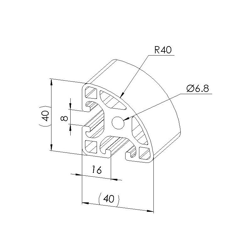 Schéma cotes - Profilé aluminium (Barre de 6 m) – Rainure 8 mm – R40-90° - Léger - Elcom shop