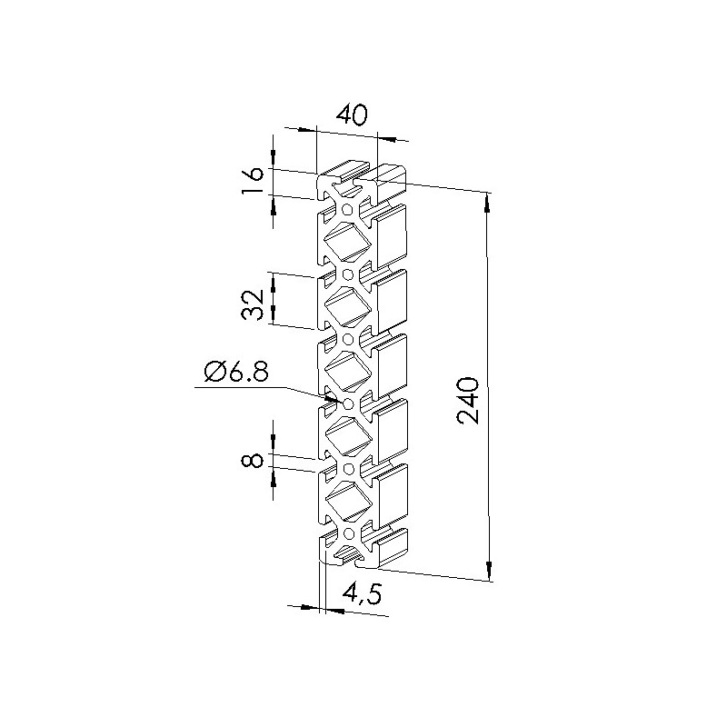 Schéma cotes - Profilé aluminium (Barre de 6 m) – Rainure 8 mm – 240x40 mm – Lourd - Elcom shop
