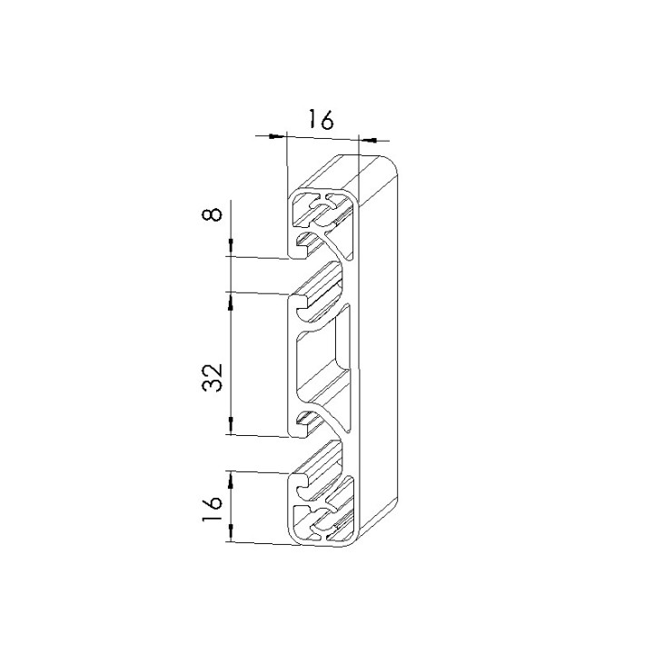 Schéma cotes - Profilé aluminium (Barre de 3 m) – Rainure 8 mm – 80x16mm - Economique - Elcom shop
