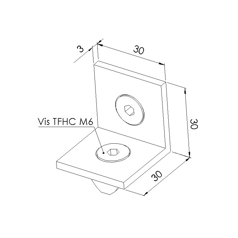 Schéma cotes - Kit équerre profilé aluminium – Rainure 6 mm – Section 30x40 mm - Elcom shop