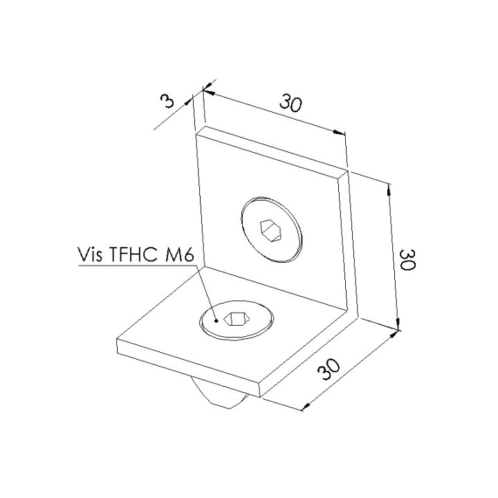 Schéma cotes - Kit équerre profilé aluminium – Rainure 6 mm – Section 30x40 mm - Elcom shop