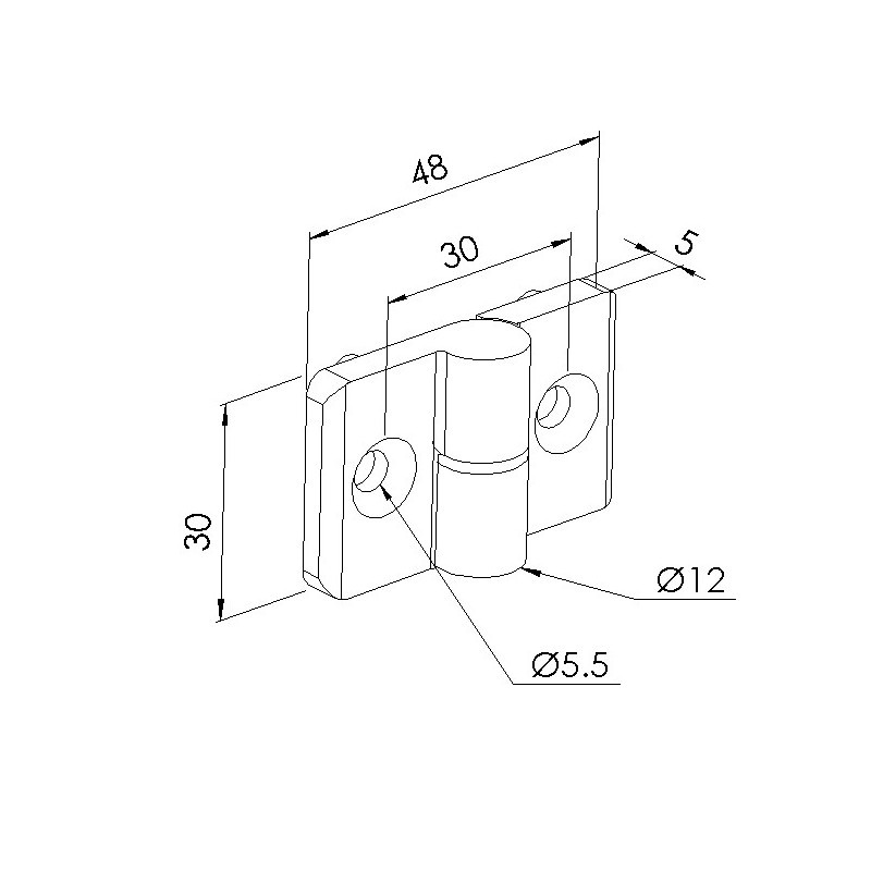 Schéma cotes - Charnière profilé aluminium – 6 – PA - Droite - Elcom shop