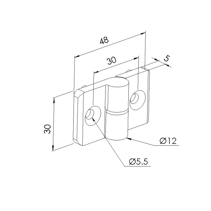 Schéma cotes - Charnière profilé aluminium – 6 – PA - Droite - Elcom shop
