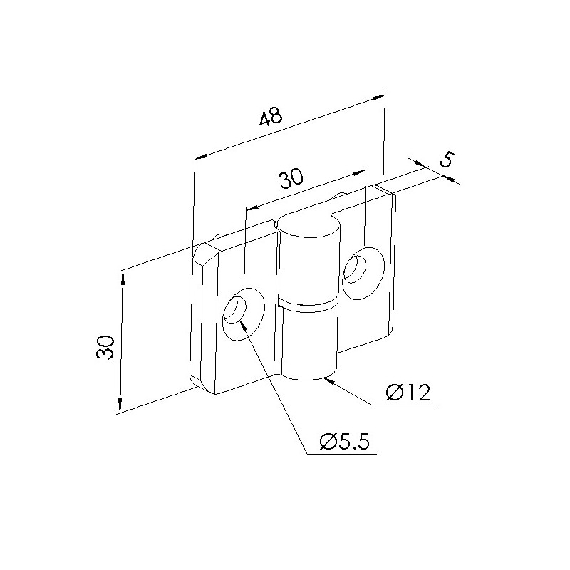 Schéma cotes - Charnière profilé aluminium – 6 – PA - Gauche - Elcom shop