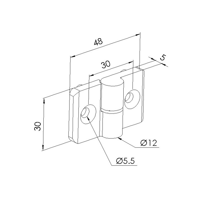 Schéma cotes - Charnière profilé aluminium – 6 – PA - Gauche - Elcom shop
