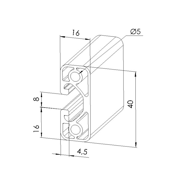 Profilé aluminium (Barre de 3 m) – 8 mm – 40x16 mm - Economique - Elcom shop