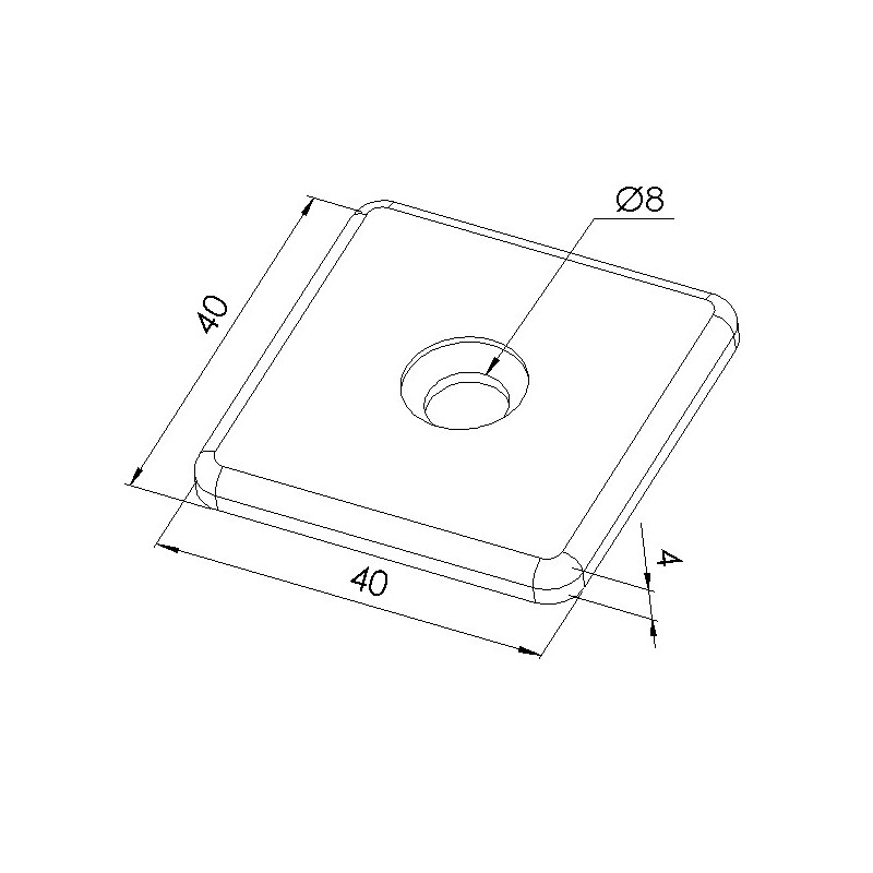 Schéma cotes - Embout profilé aluminium - Rainure 8 mm – Section 40x40 mm – Zn - Elcom shop
