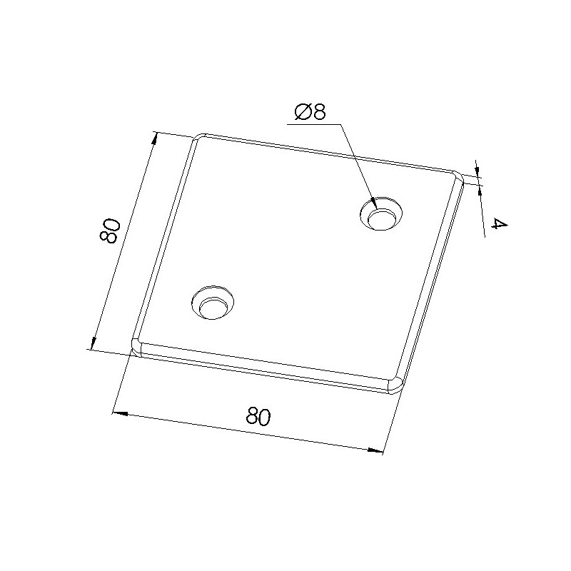 Schéma cotes - Embout profilé aluminium - Rainure 8 mm – Section 80x80 mm – Zn - Noir - Elcom shop