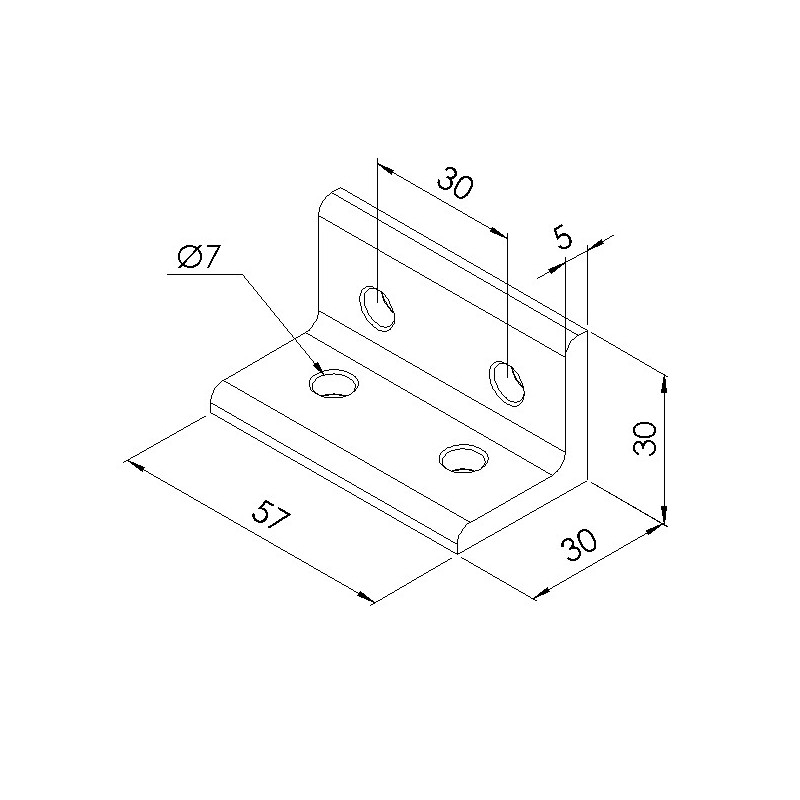 Schéma cotes - Equerre d’assemblage profilé aluminium V4 – Section 30x60 mm - Elcom shop