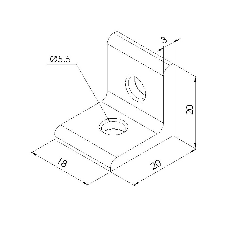 Schéma cotes - Equerre d’assemblage profilé aluminium V2 – Section 20x20 mm - Elcom shop
