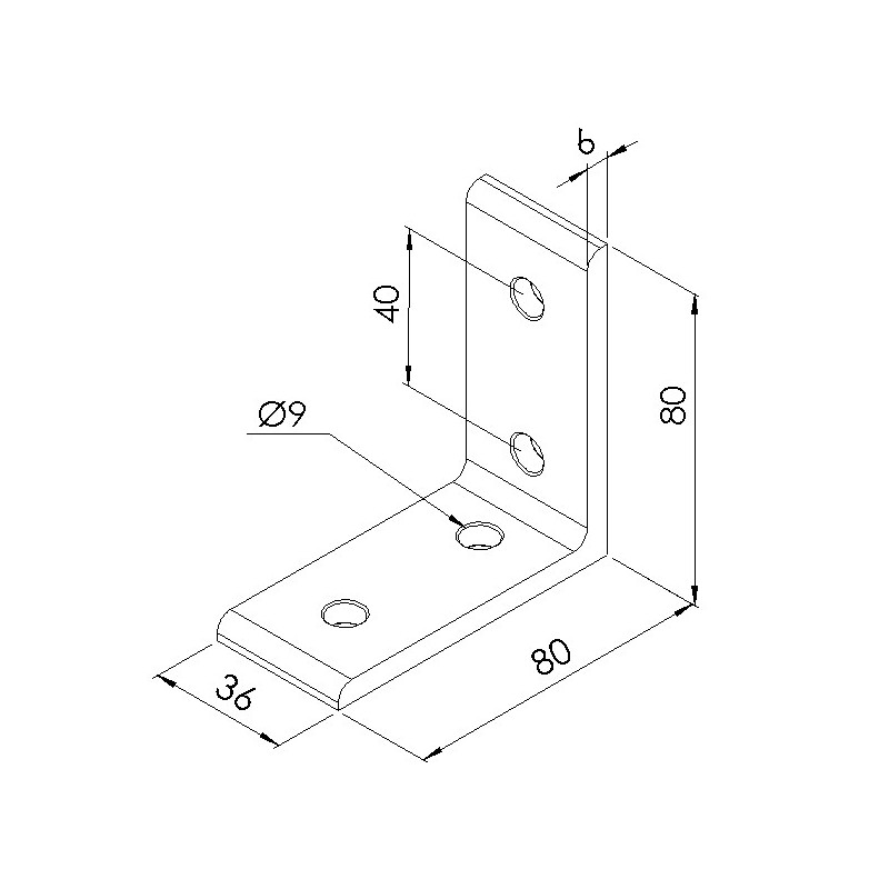 Schéma cotes - Equerre d’assemblage profilé aluminium V4 – Section 40x80 mm - Elcom shop