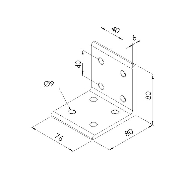 Schéma cotes - Equerre d’assemblage profilé aluminium V8 – Section 80x80 mm - Elcom shop