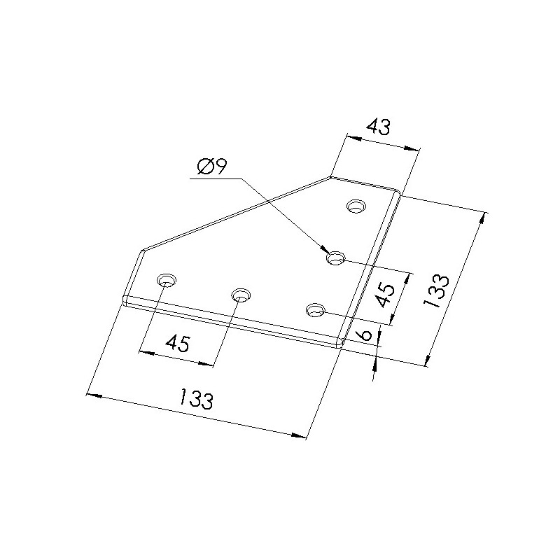 Schéma cotes - Plaque d'assemblage profilé aluminium – Section 135x135 mm – LV1 - Elcom shop