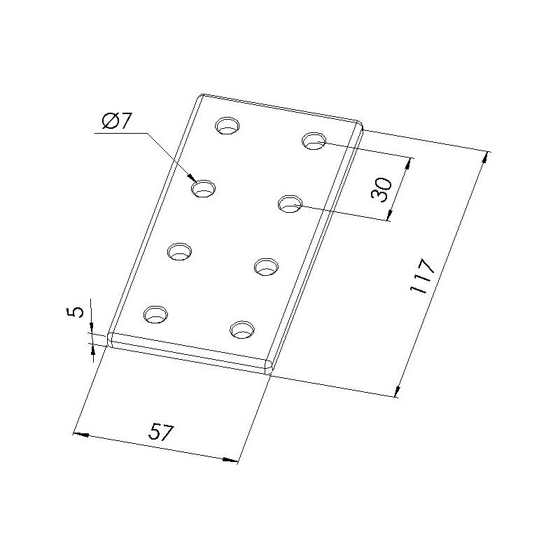 Schéma cotes - Plaque d’assemblage profilé aluminium – Section 60x120 mm – V8 - Elcom shop