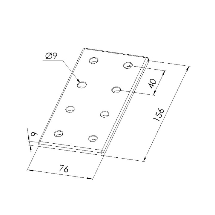 Schéma cotes - Plaque d’assemblage profilé aluminium – Section 80x160 mm – V8 - Elcom shop