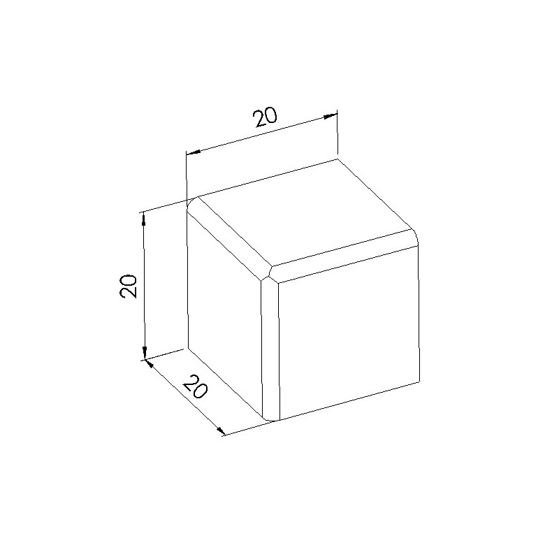 Schéma cotes - Cache raccord d’angle cube profilé aluminium – 5 mm – 20x20x20 mm – Noir - Elcom shop