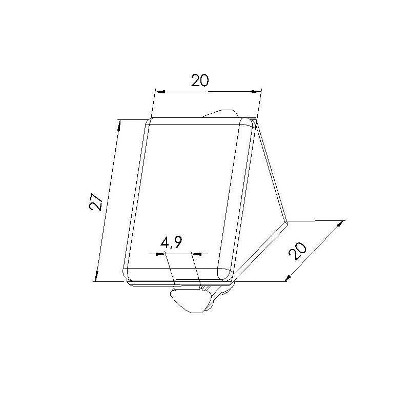 Schéma cotes - Kit équerre profilé aluminium – Rainure 5 mm – Section 20x20x20 mm - Elcom shop