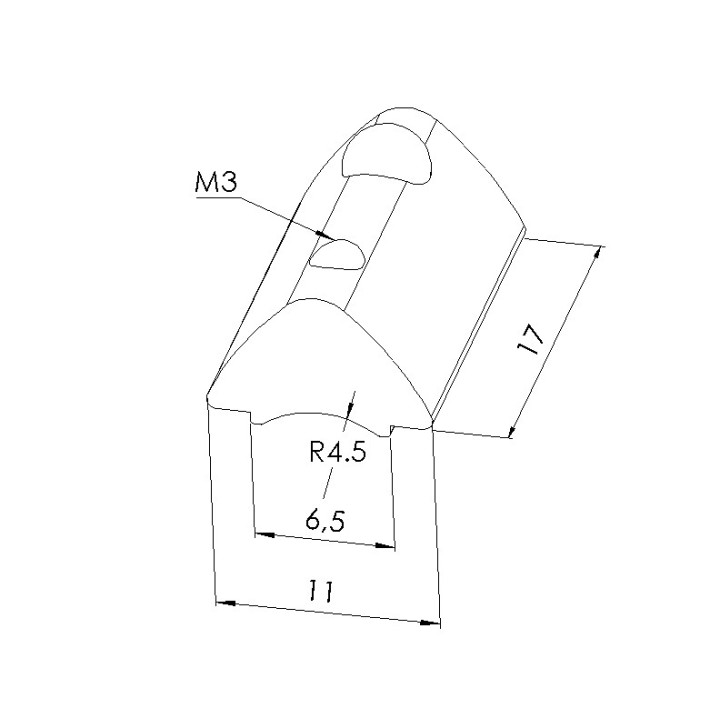 Schéma cotes - Ecrou rainuré Profilé 6 ST– Taraudage M3 – rainure 6 mm - Elcom shop