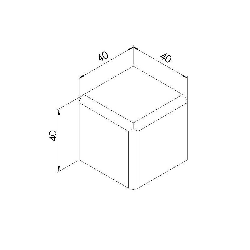 Schéma cotes - Cache raccord d’angle profilé aluminium – 8 mm – 40x40x40 mm – Noir - Elcom shop